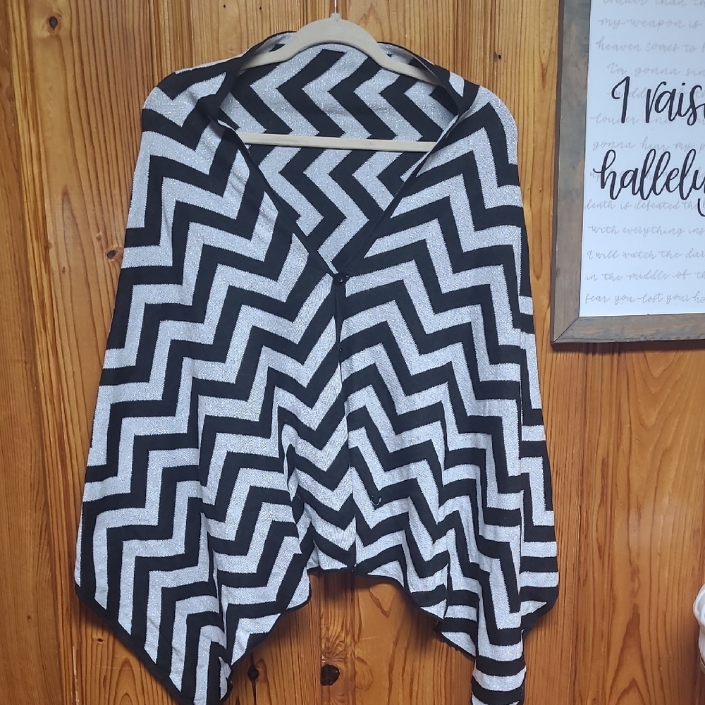 Black and White/silver Chevron Poncho